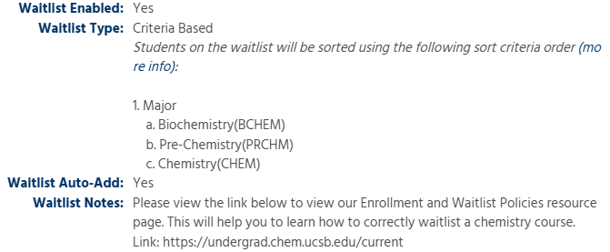 Waitlist criteria